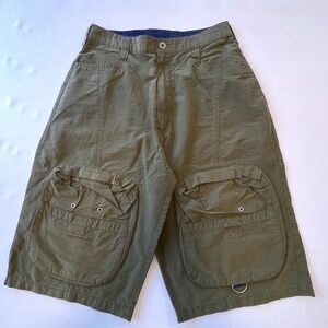 Vintage New Legends Youth Sz 14 Nylon Cargo Shorts Olive Green Baggy Skater  J6